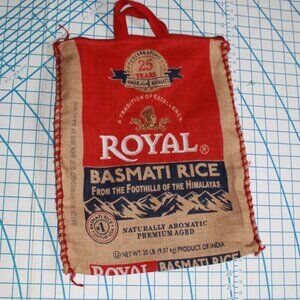 Royal Basmati Rice Burlap Sack, Zipper Top, Handles, Grocery Bag, Ecofriendly